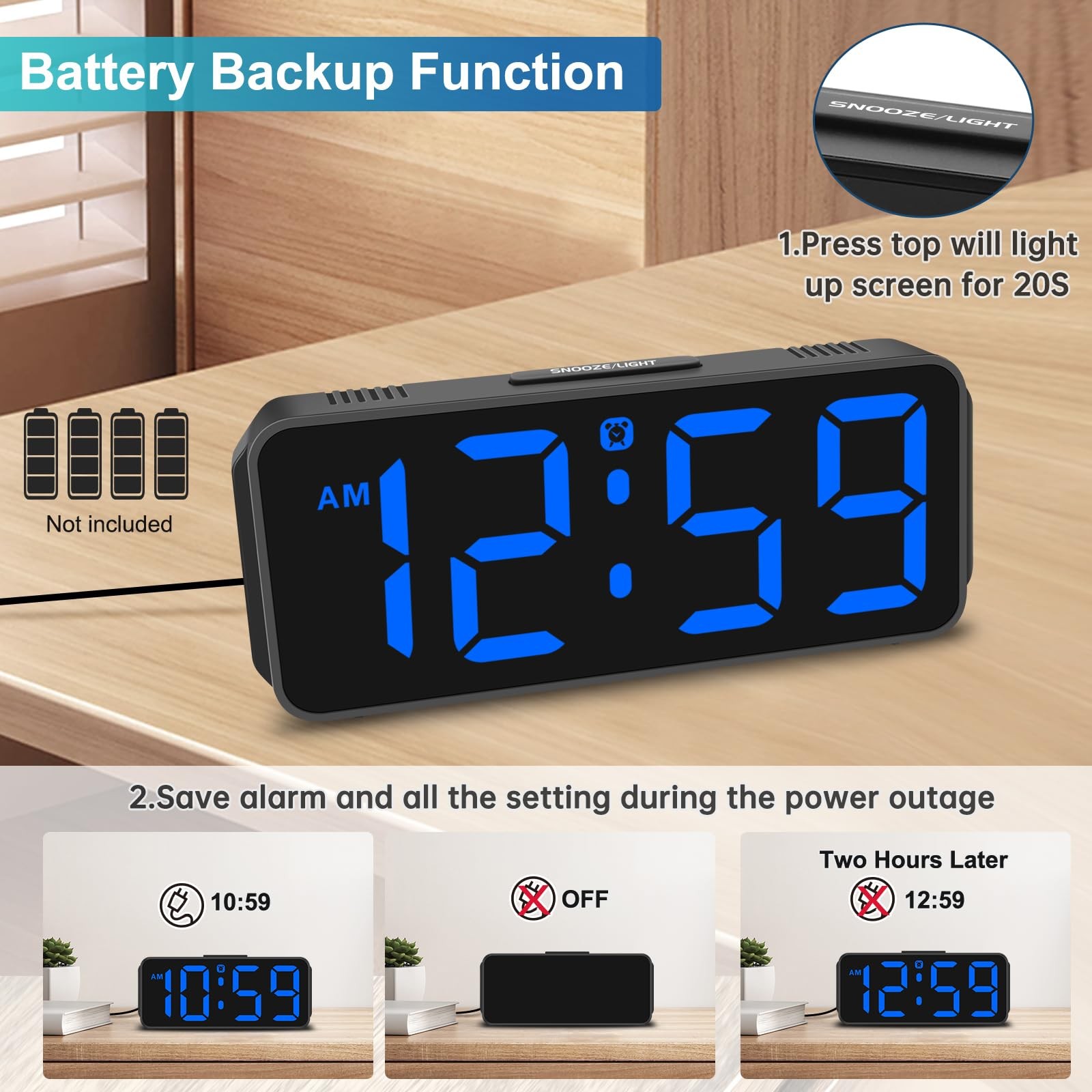 Small Digital Alarm Clock Plug in for Bedrooms Bedside, Tiny Electric Clock