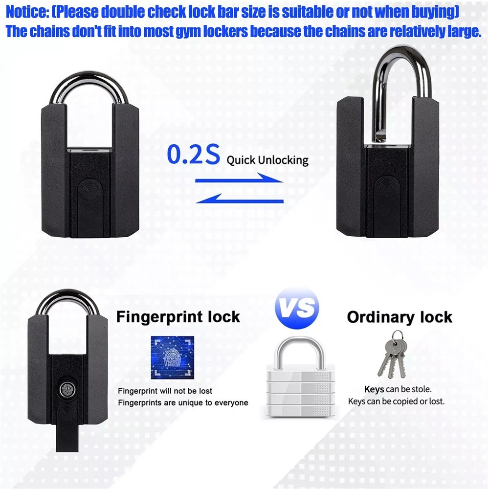 Bluetooth APP Smart Padlock Fingerprint Lock Keyless Electronic Door Lock