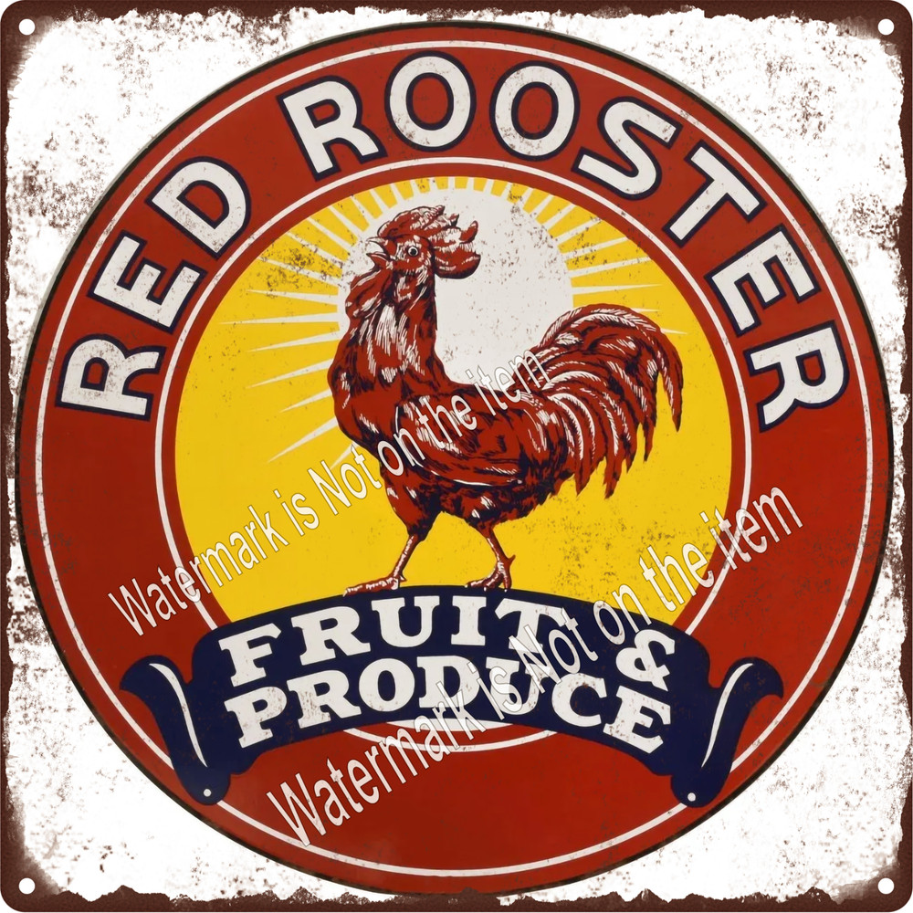 Red Rooster Fruit and Produce Farm Chicken Mancave Metal Sign Repro 12x12" 60808
