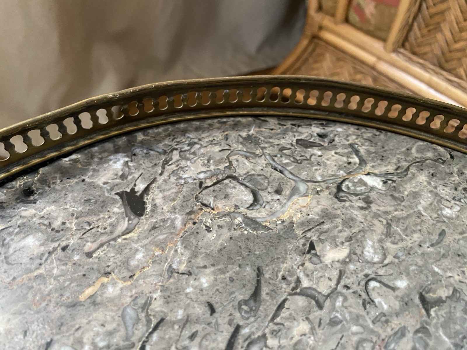 FRENCH Louis XVI Style Small Bouillotte Marble Top And Brass Edge Side Table