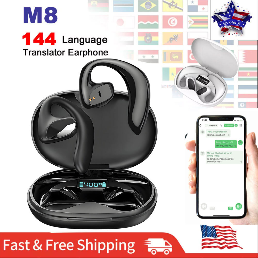 M8 144 Language Translator Earbuds Wireless Bluetooth Two Way Translator Device