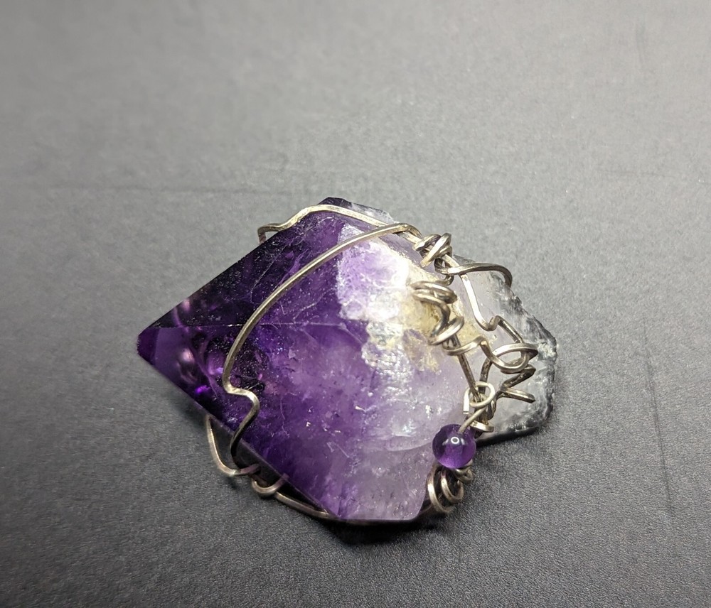Natural/Raw Wire Wrapped Amethyst Crystal Pin