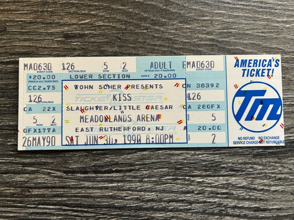 KISS FULL TICKET STUB Meadowlands NJ Hot In The Shade Concert Tour Vintage Kiss