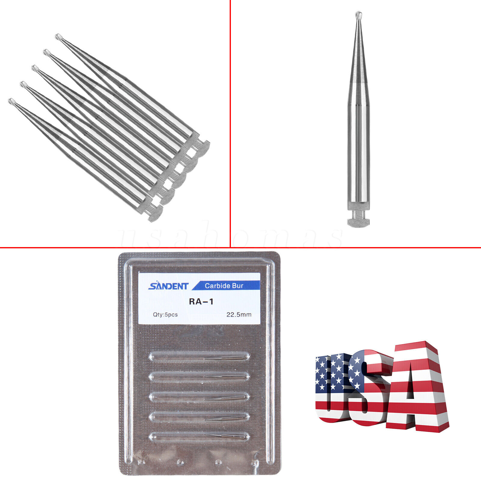 SANDENT Dental Tungsten Steel Carbide Burs Round RA Burs for Low Speed Handpiece