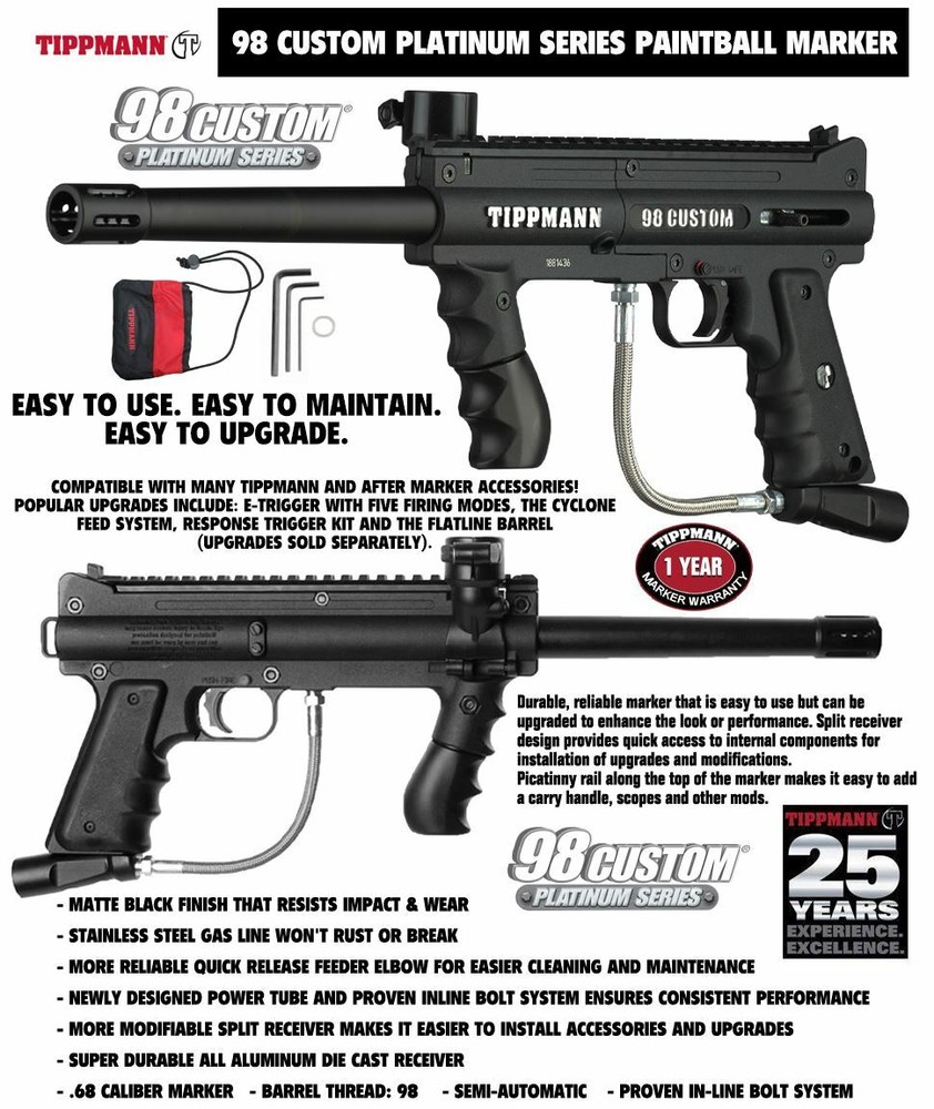 Maddog Tippmann 98 Custom BASIC Titanium HPA Paintball Gun Starter Package