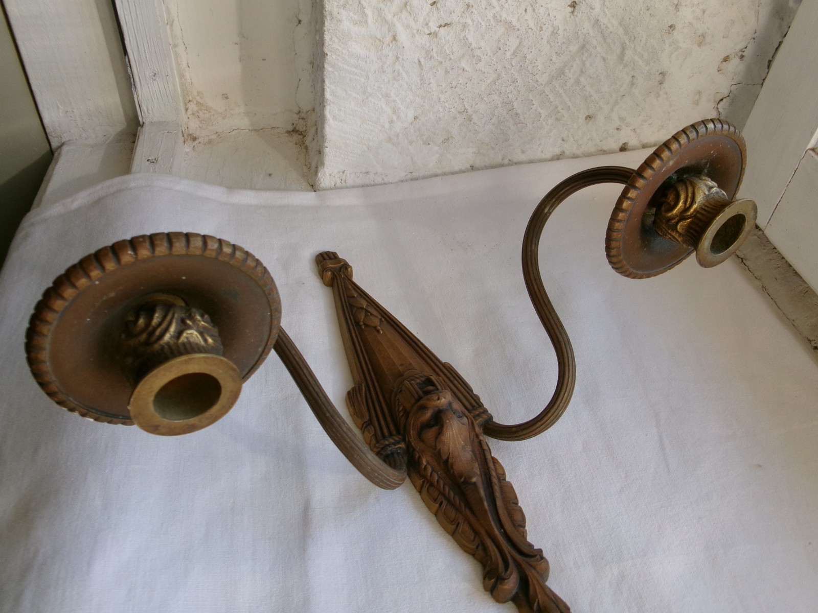 French 1 antique brass bronze wall candle holder ornately pattern