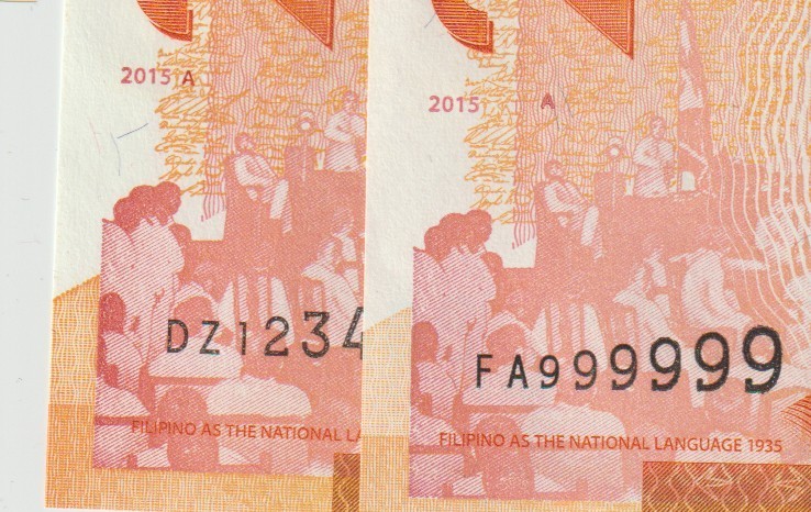 Philippines 2015A 20 Piso FA999999 UNC (Distant "A" ERROR) Rare Note, Rare Error