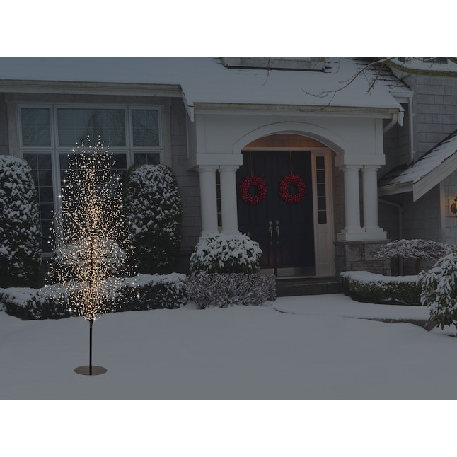 GE 7 ft Winterberry Pre-Lit Twinkling Warm White LED Black Branch Tree