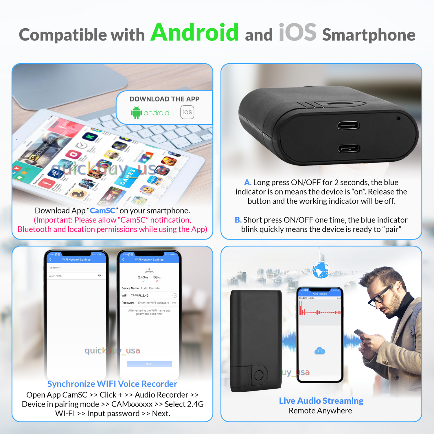 WiFi Voice Recorder Wireless Audio Recording Real Time Wifi Voice Recorder TC27