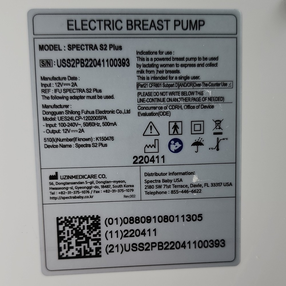 Spectra S2 Plus Double Electric Breast Pump Adjustable Settings Digital Timer