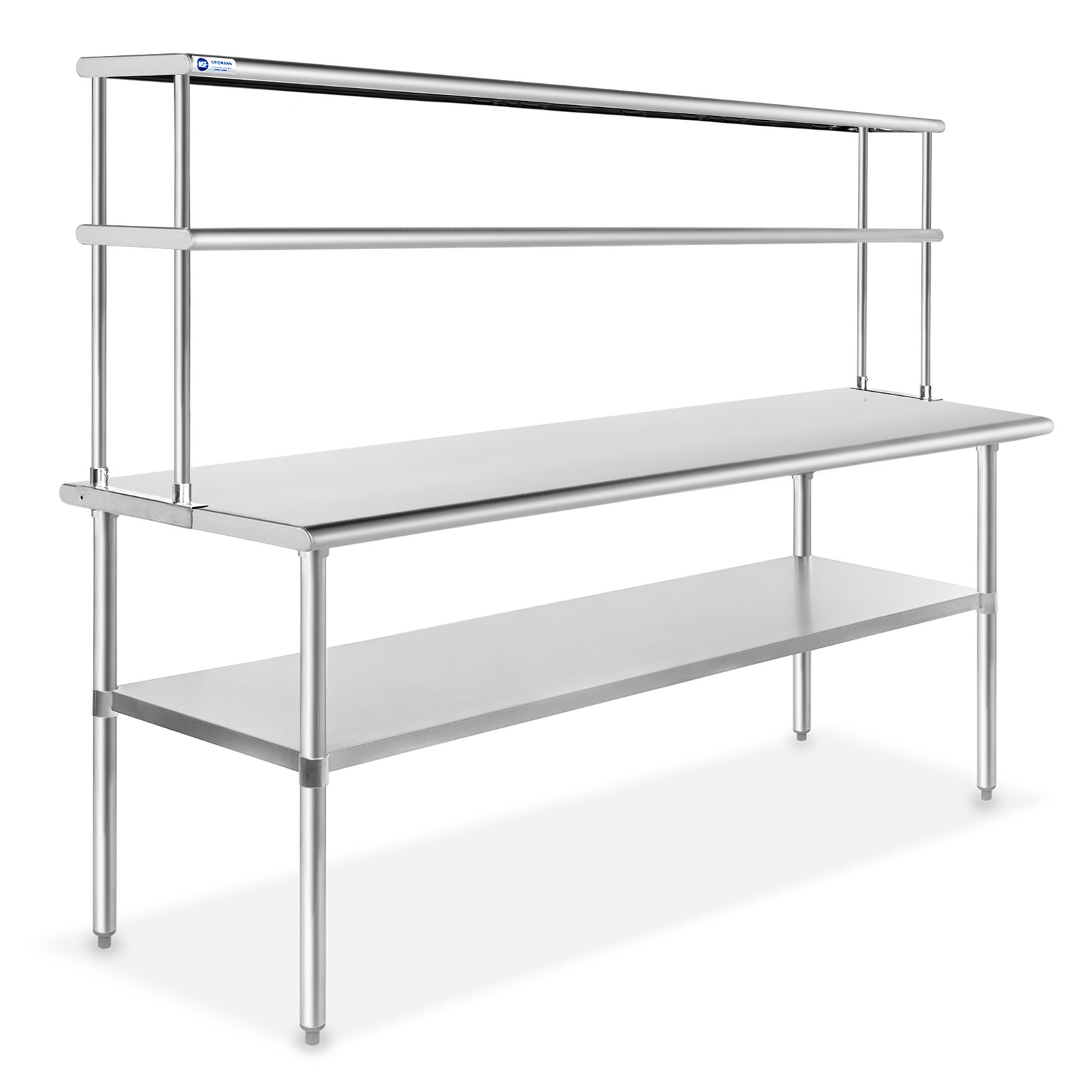 Stainless Steel Commercial Kitchen Prep Table with Double Overshelf- 30" x 72"