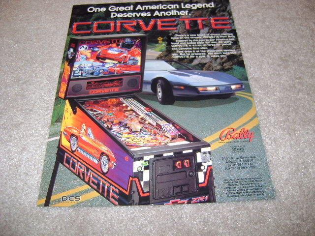 BALLY  Corvette pinball flyer