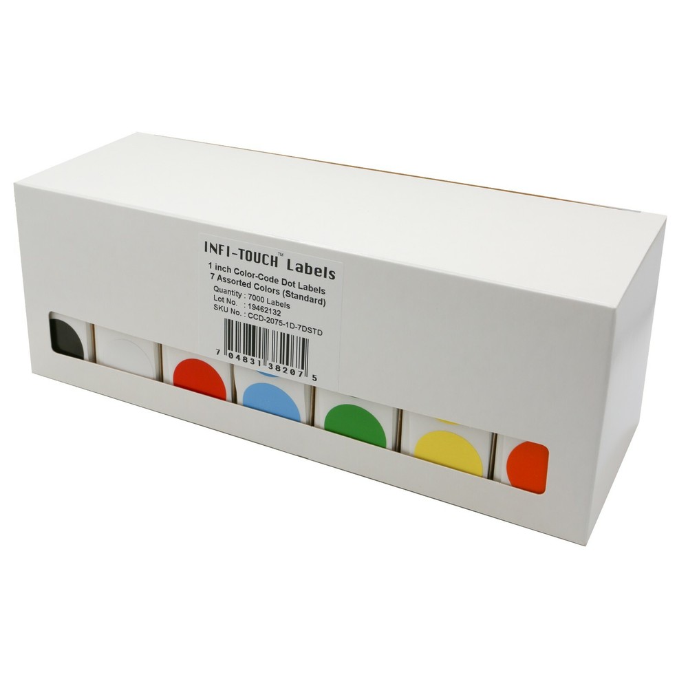 Infi-Touch Color-Code Dot Label Box Kit - 7 Assorted Colors