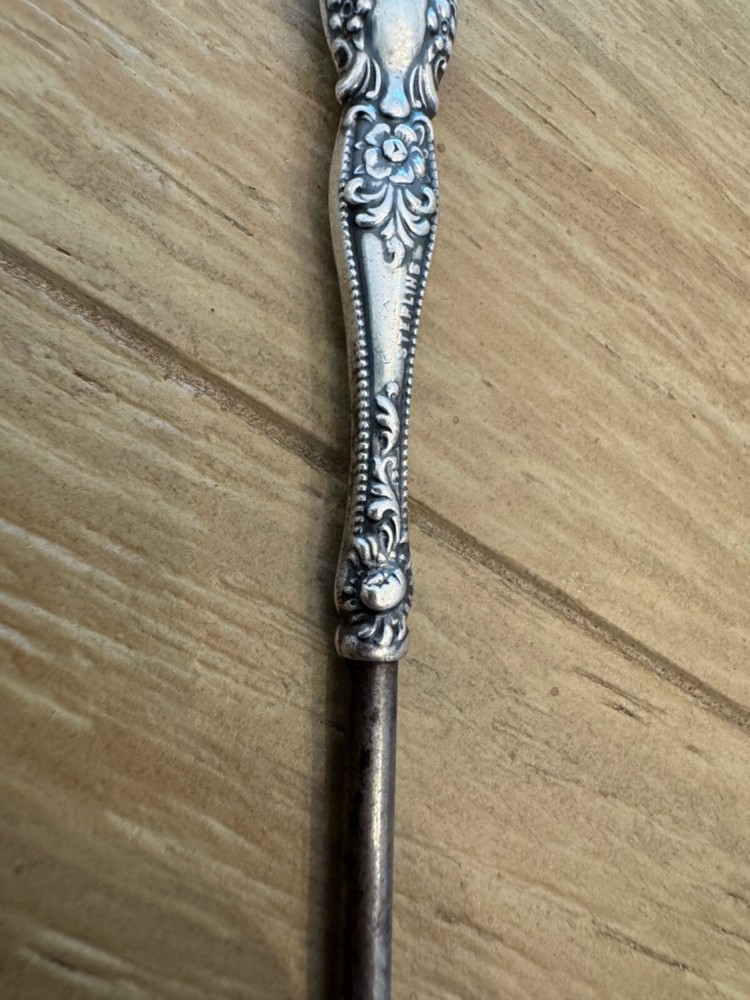 Antique Sterling Silver Handle Button Hook Beaded Floral & Scrolling Design