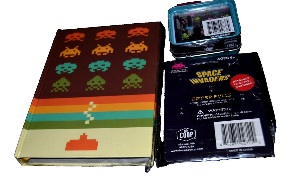 Space Invaders Retro Journal Zipper Pulls Mini Lunch Box Sealed! New Mixed Lot