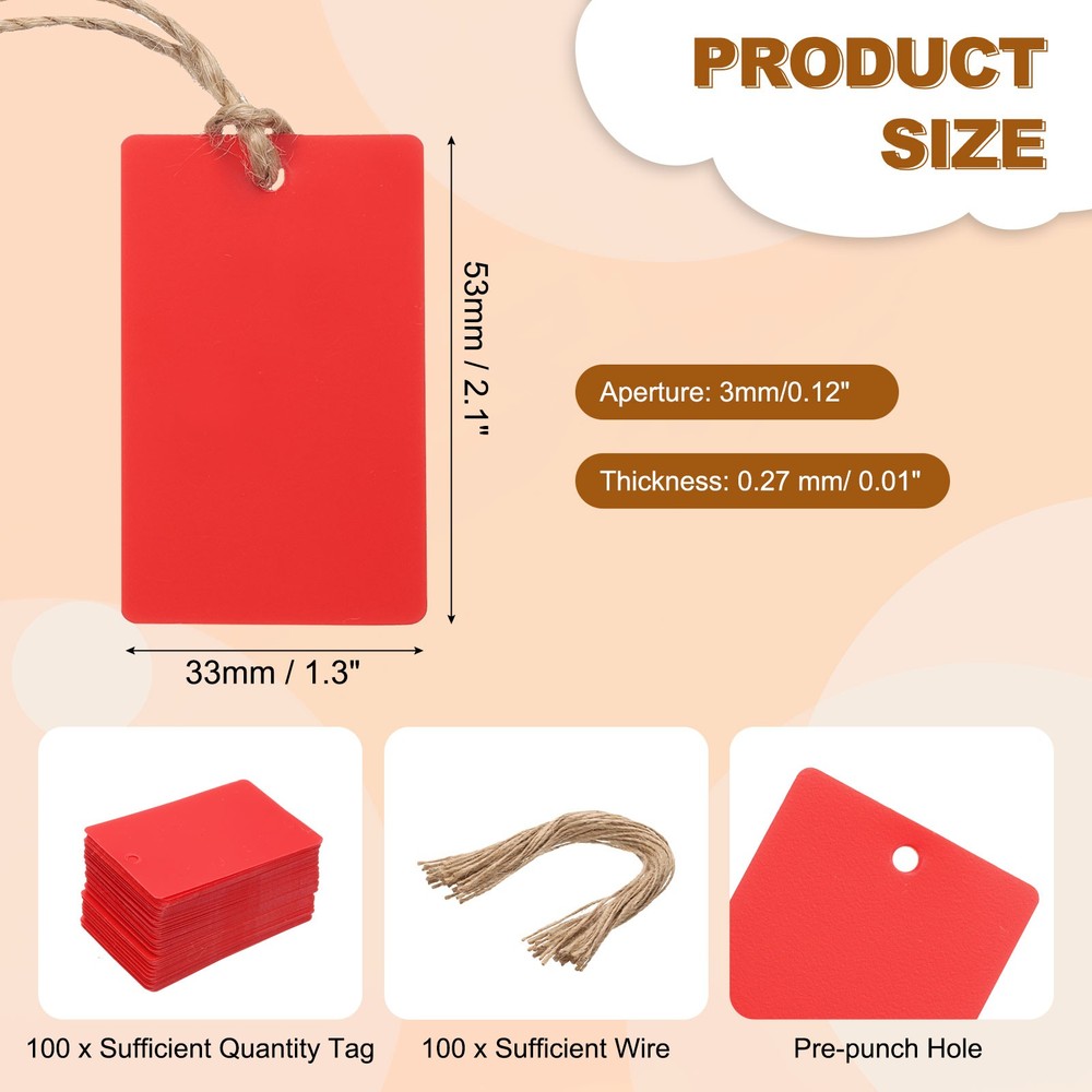 100Pcs Red Plastic Shipping Tags, 2" x 1" Labeling Tags with Thread & Wire