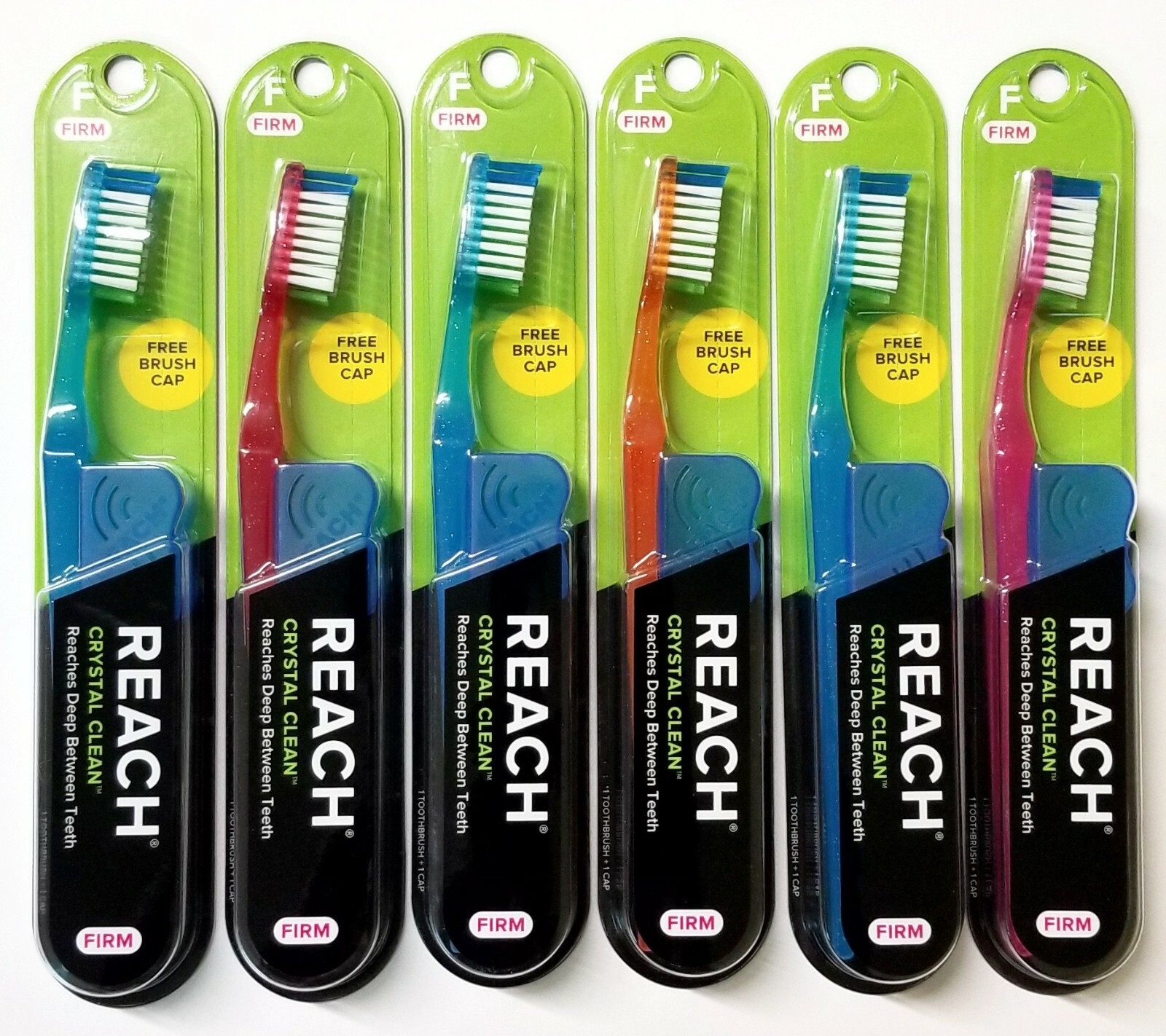 6 Reach Toothbrush Crystal Clean FIRM Bristles Hard Toothbrushes - FREE SHIPPING
