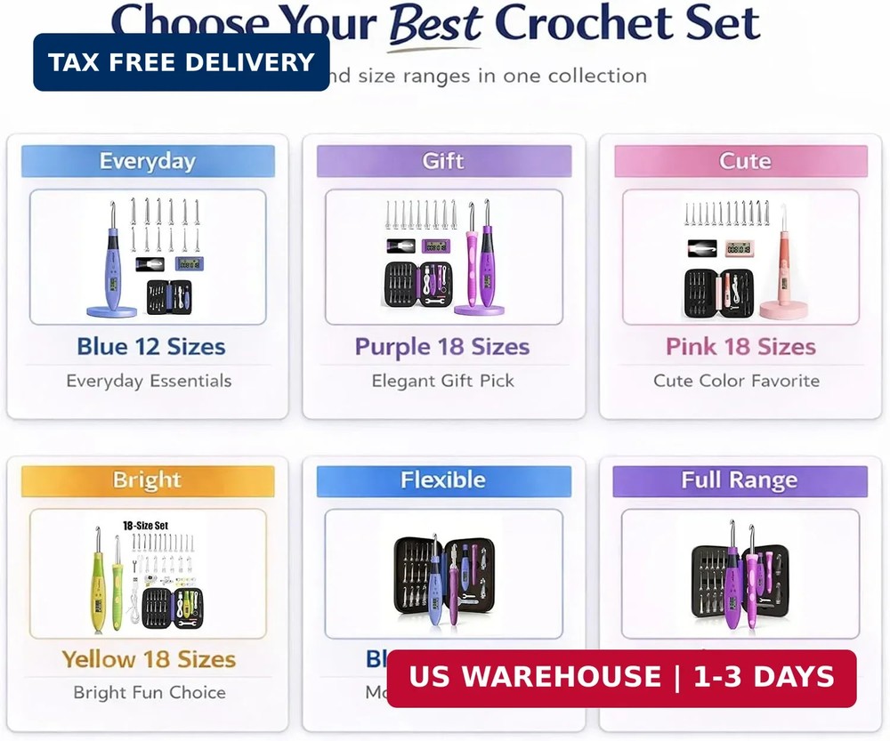 Crochet Hook with 18 Different Size for Stitch & Row Counter Light Up Interchang