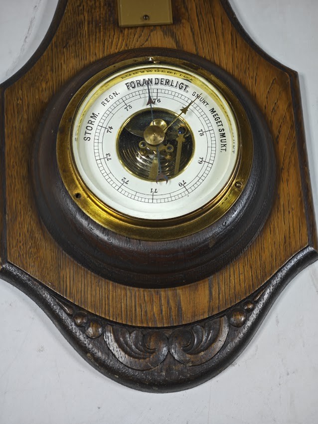 Vintage Wall Barometer & Thermometer - Untested, No Cable