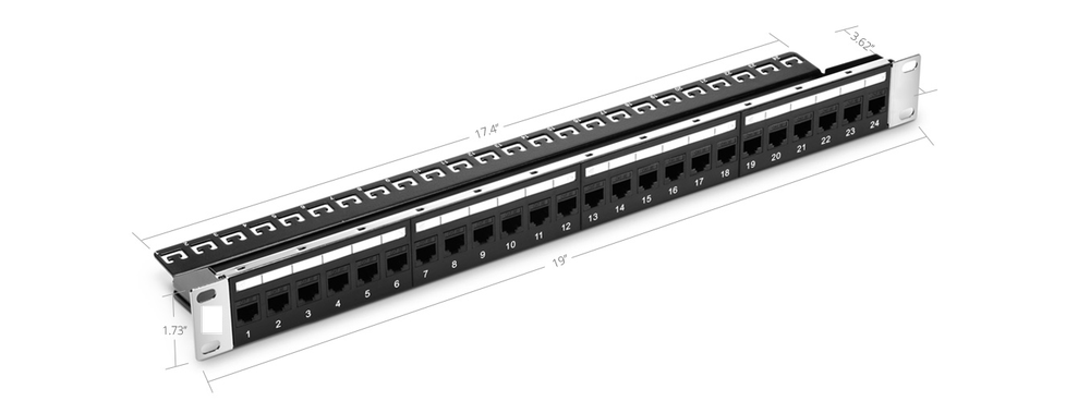 24 Ports Cat5e Unshielded Feed-Through Patch Panel, 1U Rack Mount - 09348
