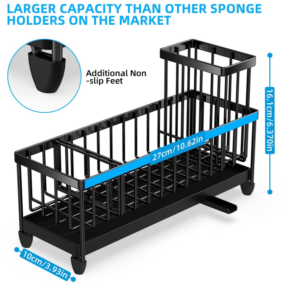 Moforoco Extra Large Sponge Holder for Kitchen Sink Organizer Caddy, Black