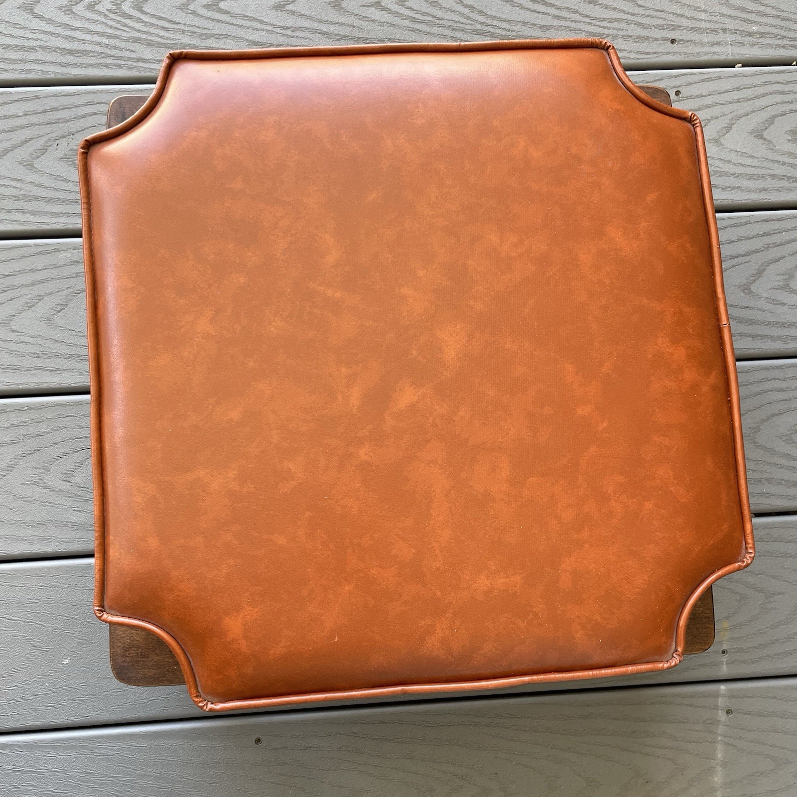 Ethan Allen Bronze Vinyl Cushion Top Solid Wood Base Vtg Ottoman Footstool