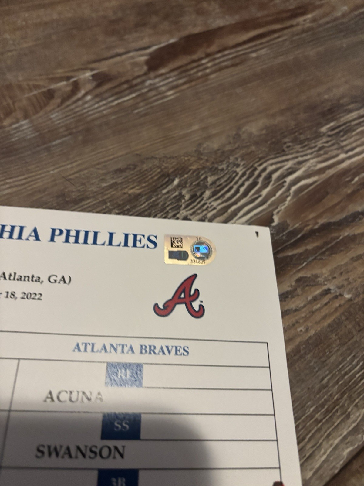 Spencer Strider Signed Fastest to 200 Strikeouts Ks Game Used Lineup Card Braves