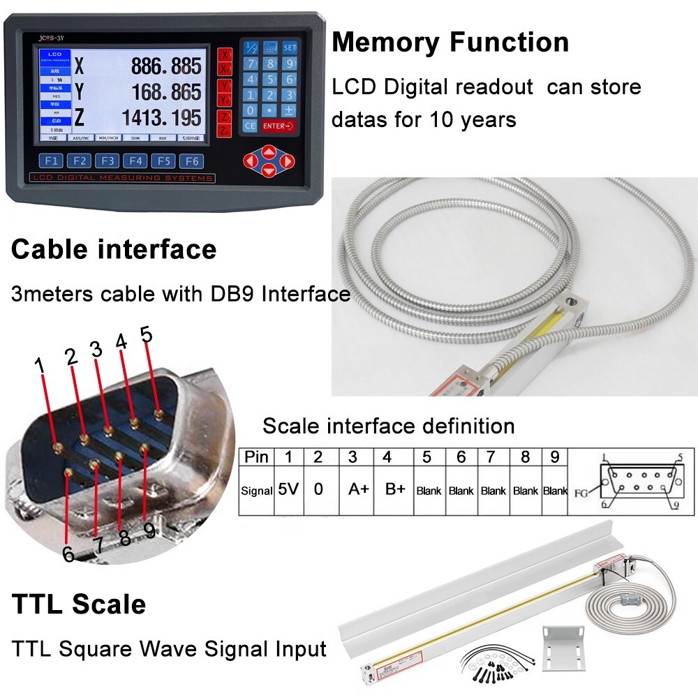 Mill Miling Machine Linear Scale Linear Encoder And 3 AXIS LCD Digital Readout