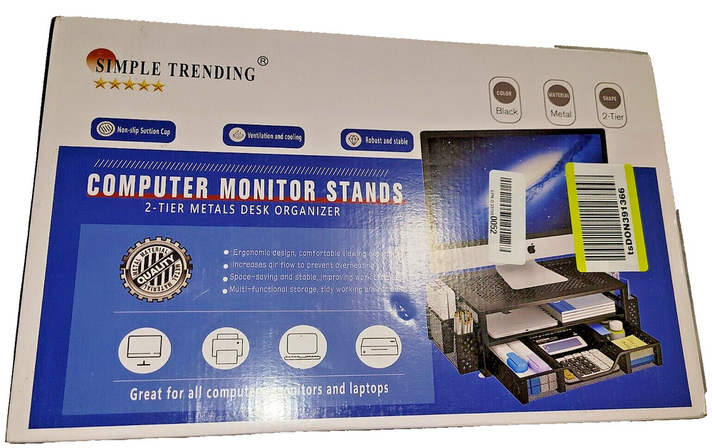Monitor Stand Riser / Computer Desk Organizer Mesh Black w/drawer / New in box
