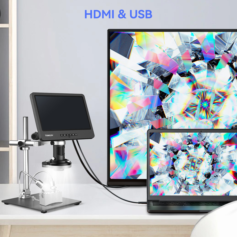 TOMLOV 10\" Digital Soldering Microscope 2000x Coin Microscope Flexibility Stand