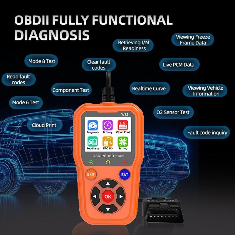 FISONA W12 OBD2 Scanner OBD Code Reader Diagnostic Tool Check Engine Fault USA