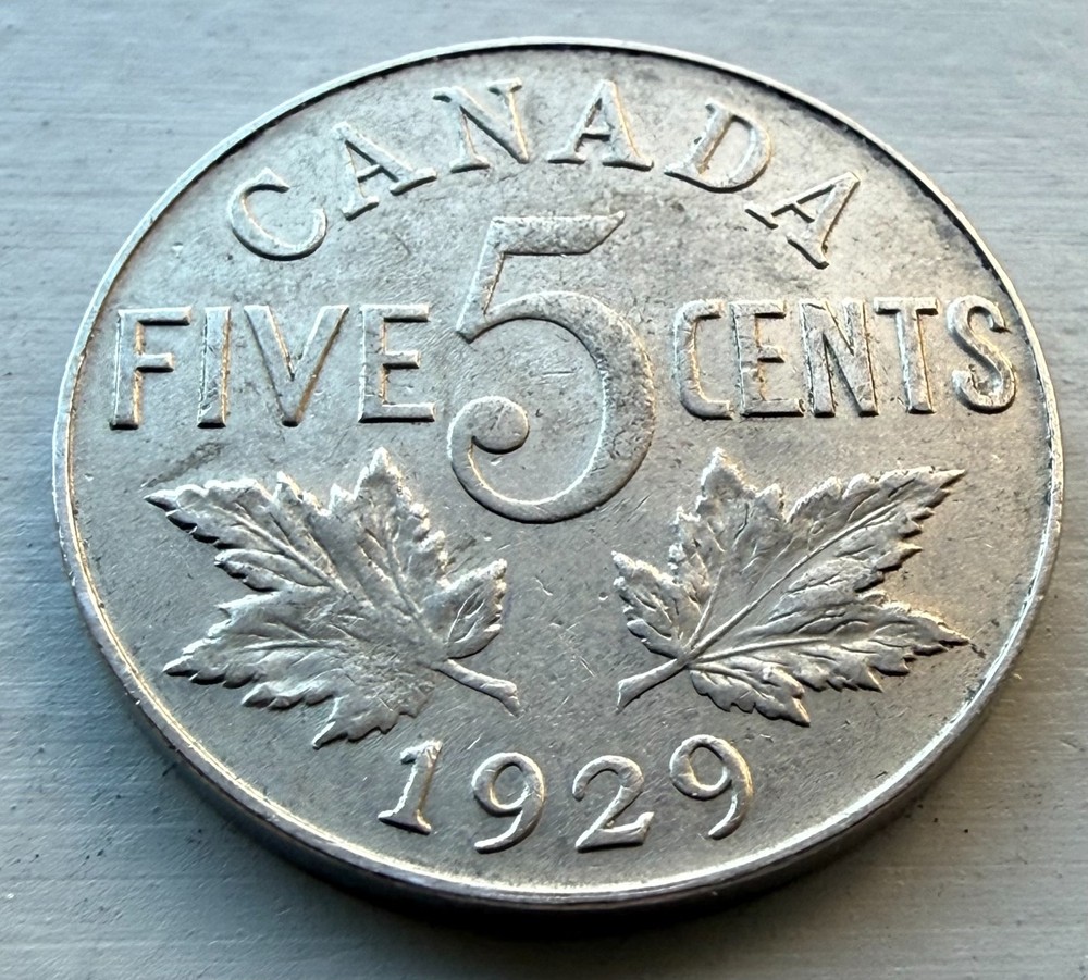 1929 Canada 🇨🇦 5 Cents ~ (AU) Condition