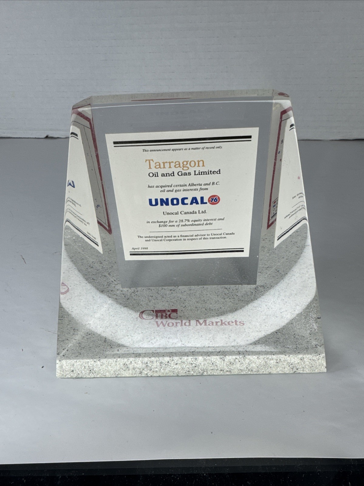Acrylic Lucite Union 76 Oil Unocal Canada Ltd April 1998 Tarragon Oil & Gas