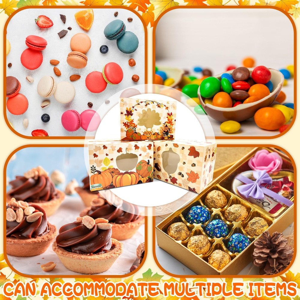 24 PCS Fall Cookie Boxes with Window Autumn Maple Leaf Paper Treat Boxes