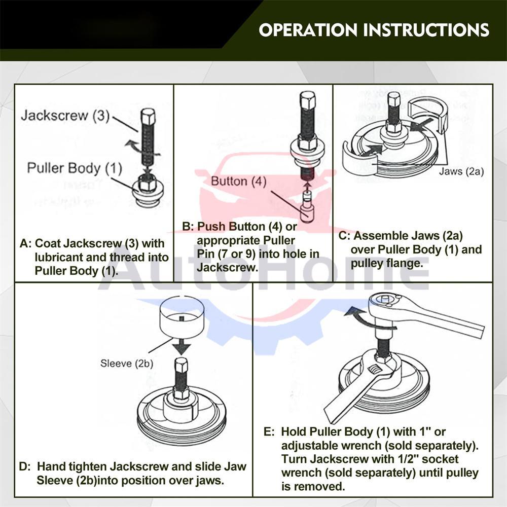 13PCS Power Steering Pump Pulley Puller Remover & Alternator Installer Tool Kit
