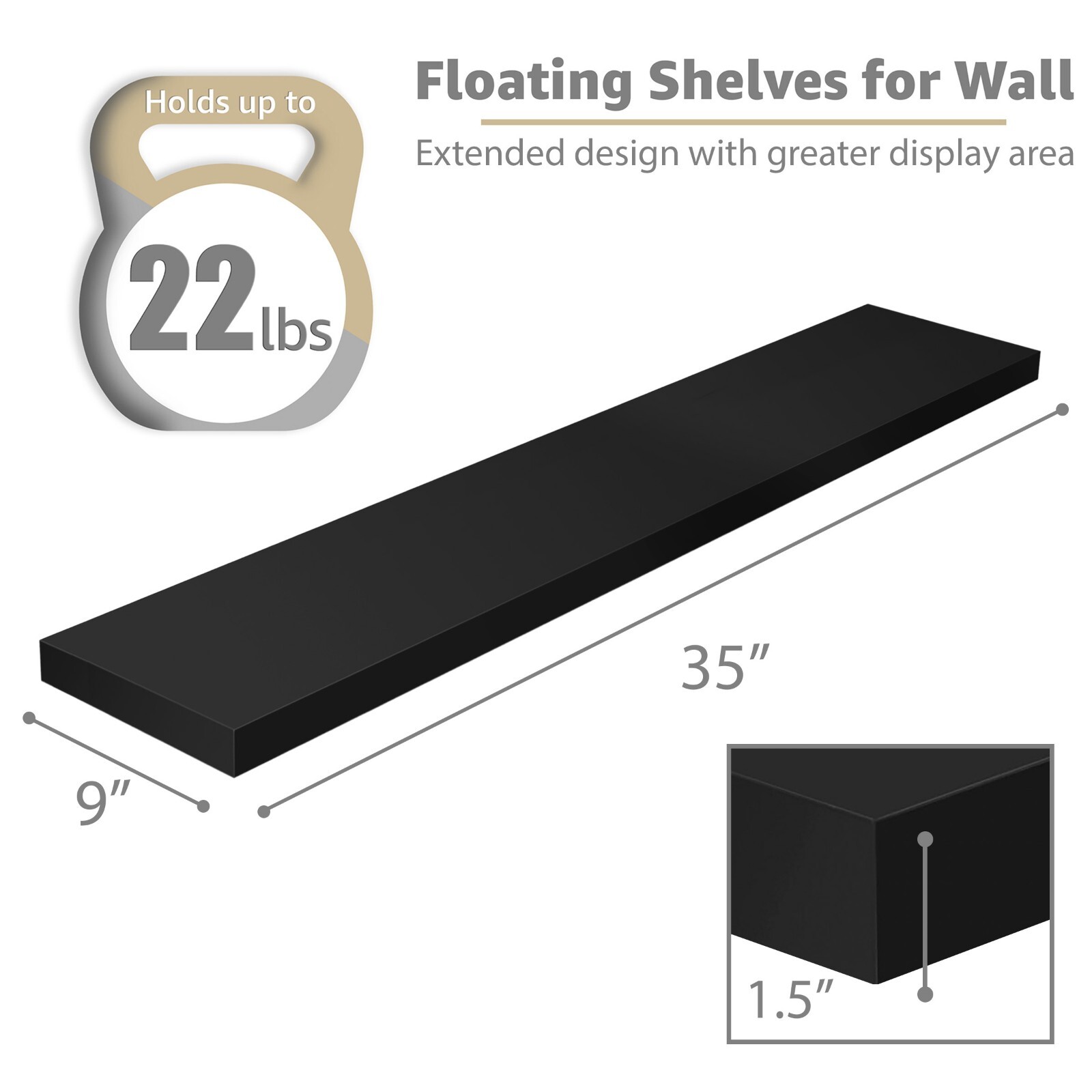 Sorbus Floating Shelves for Wall, 3 Long Wall Mounted Large Decorative Shelves