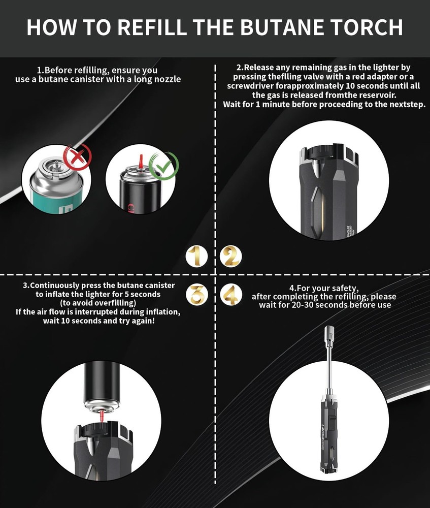 Torch Lighter, Long Flexible Neck Refillable Butane Jet Flame Black
