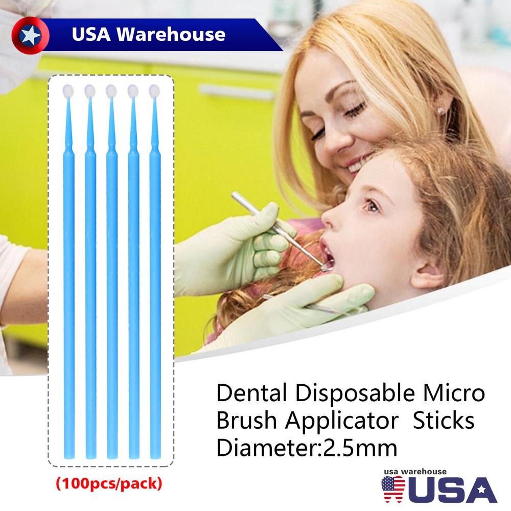 100Pc Dental Microbrush Disposable Applicators Tips Micro Brush Clean Blue 2.5mm