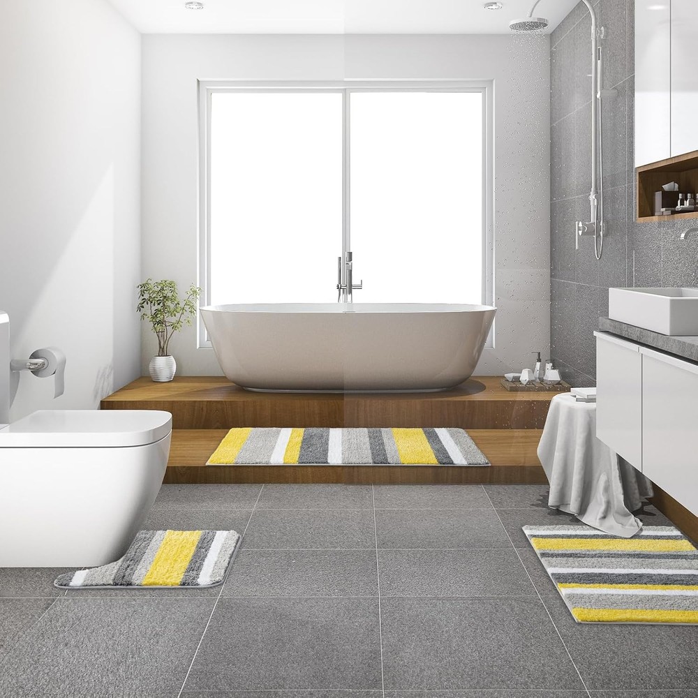 MIULEE Yellow Bathroom Runner 2' x 5' (Rectangular), Yellow-grey