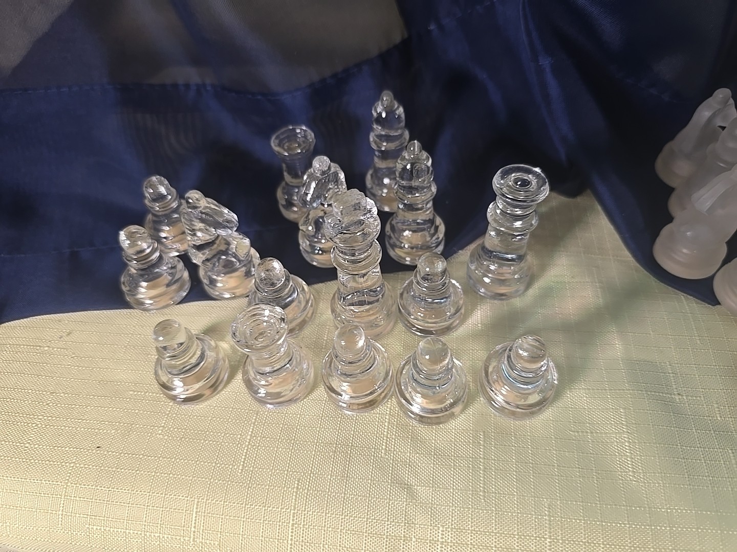Glass Chess Pieces Frosted & Clear No Board Complete Set