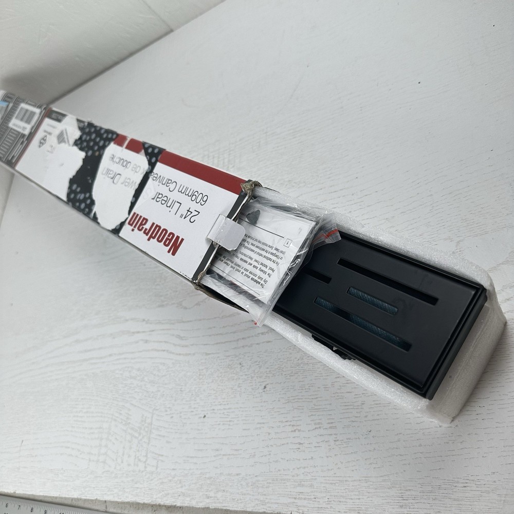 NeoDrain 24” Linear Rectangle Shower Drain Matte Black Brick Pattern Grate