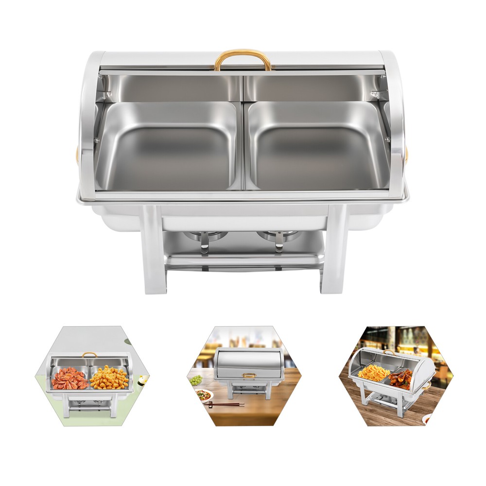 9L Rectangular Stainless Steel Double-compartment Chafing Dish Buffet Warmer NEW