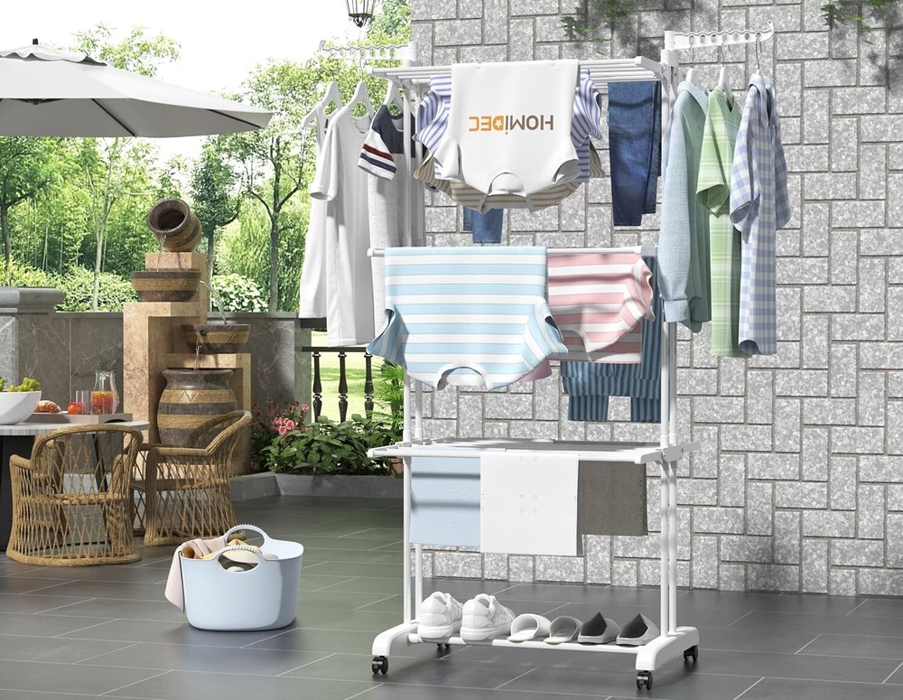 Oversized 4-Tier Foldable Clothes Drying Rack - Stainless Steel - White