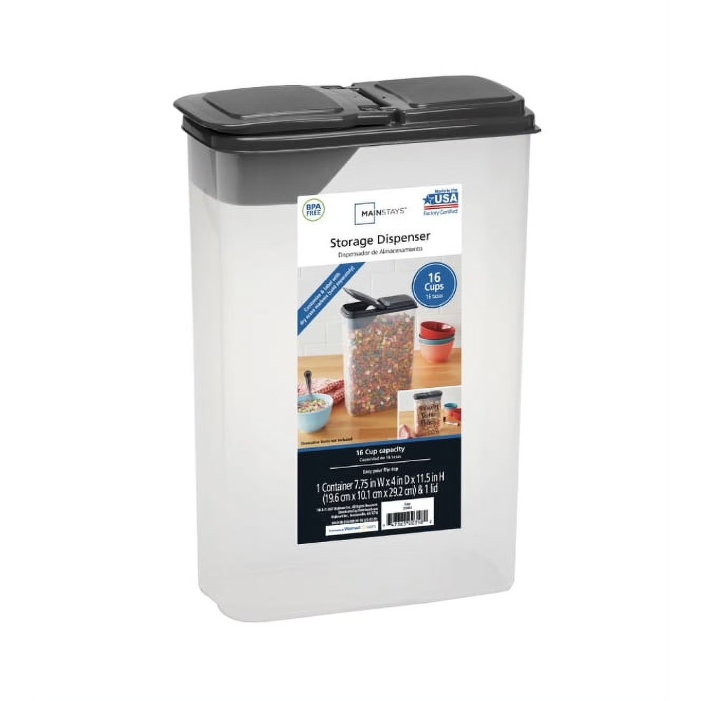 Clear Plastic Cereal Dispenser with Gray Lid 16-Cup Capacity Compact Kitchen