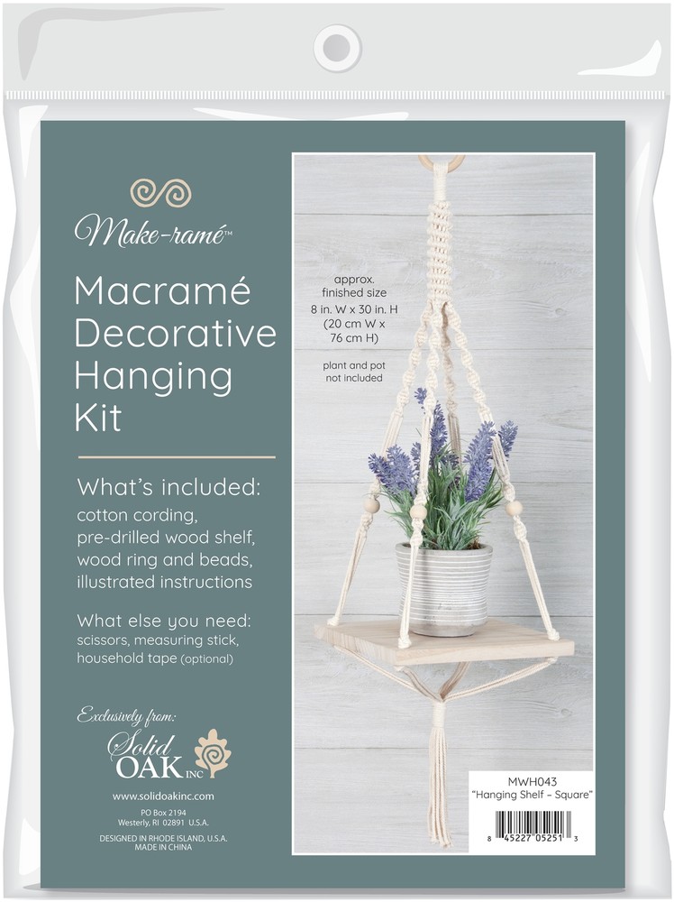 Solid Oak Macrame Hanging Kit -Hanging Shelf - Square