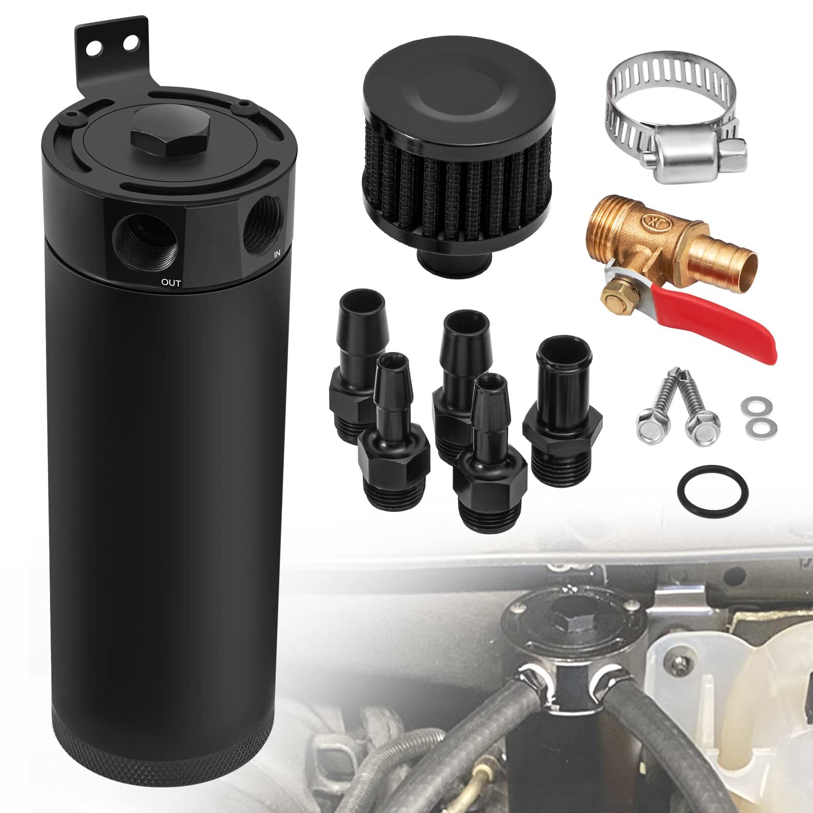 Universal Aluminum Oil Catch Can Kit Reservoir Baffled Tank with Breather Filter