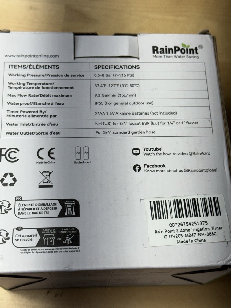 Rainpoint - Water Timer for Garden Hose - 2 Zone Sprinkler Timer with Rain Delay