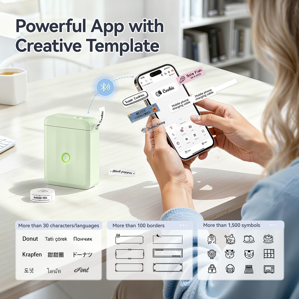 D110 Upgraded Version Mini Label Maker Machine with Tape, Portable Bluetooth ...