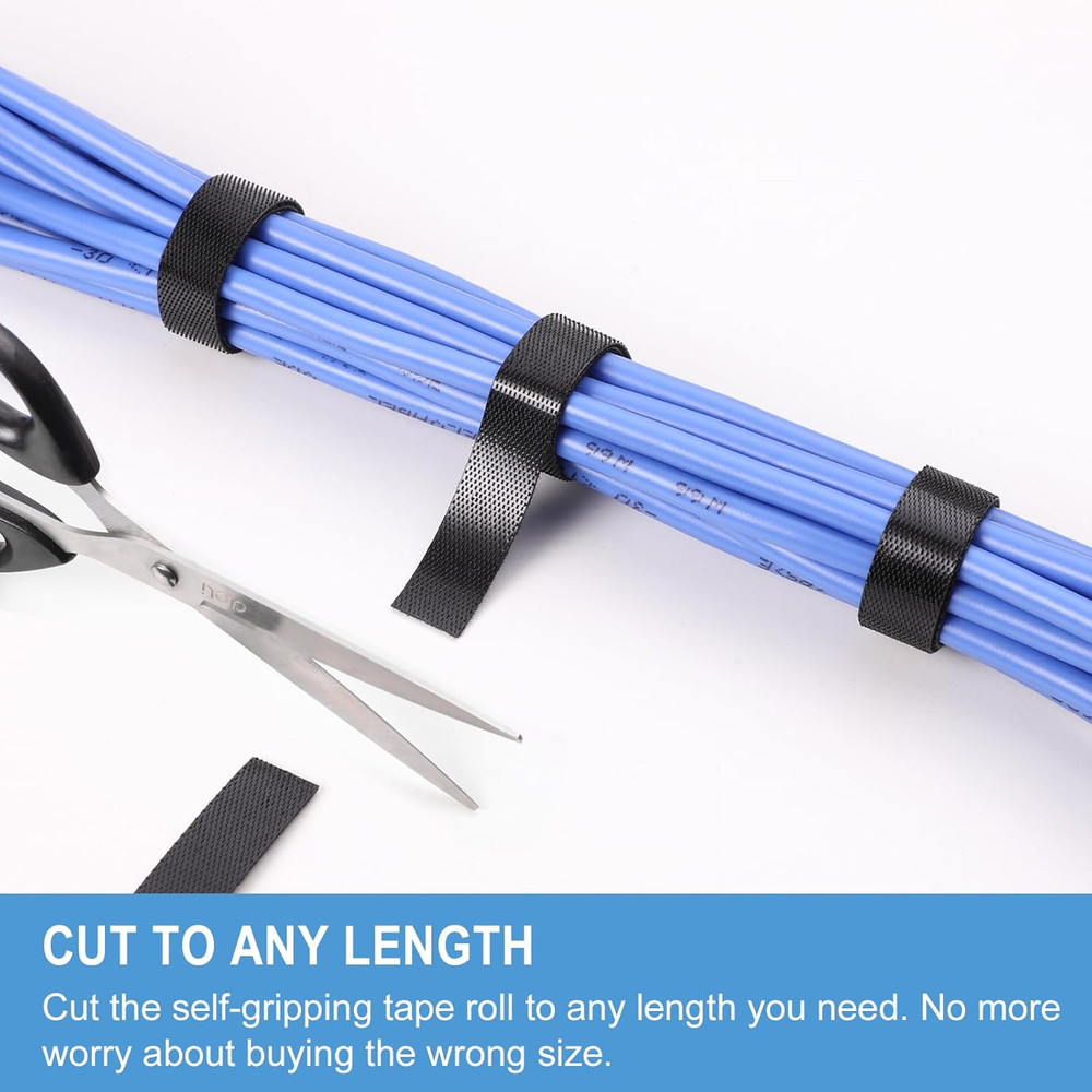 1 in x 60 ft Hook and Loop Roll | Double-Sided Strips, Self-Gripping Straps | Re