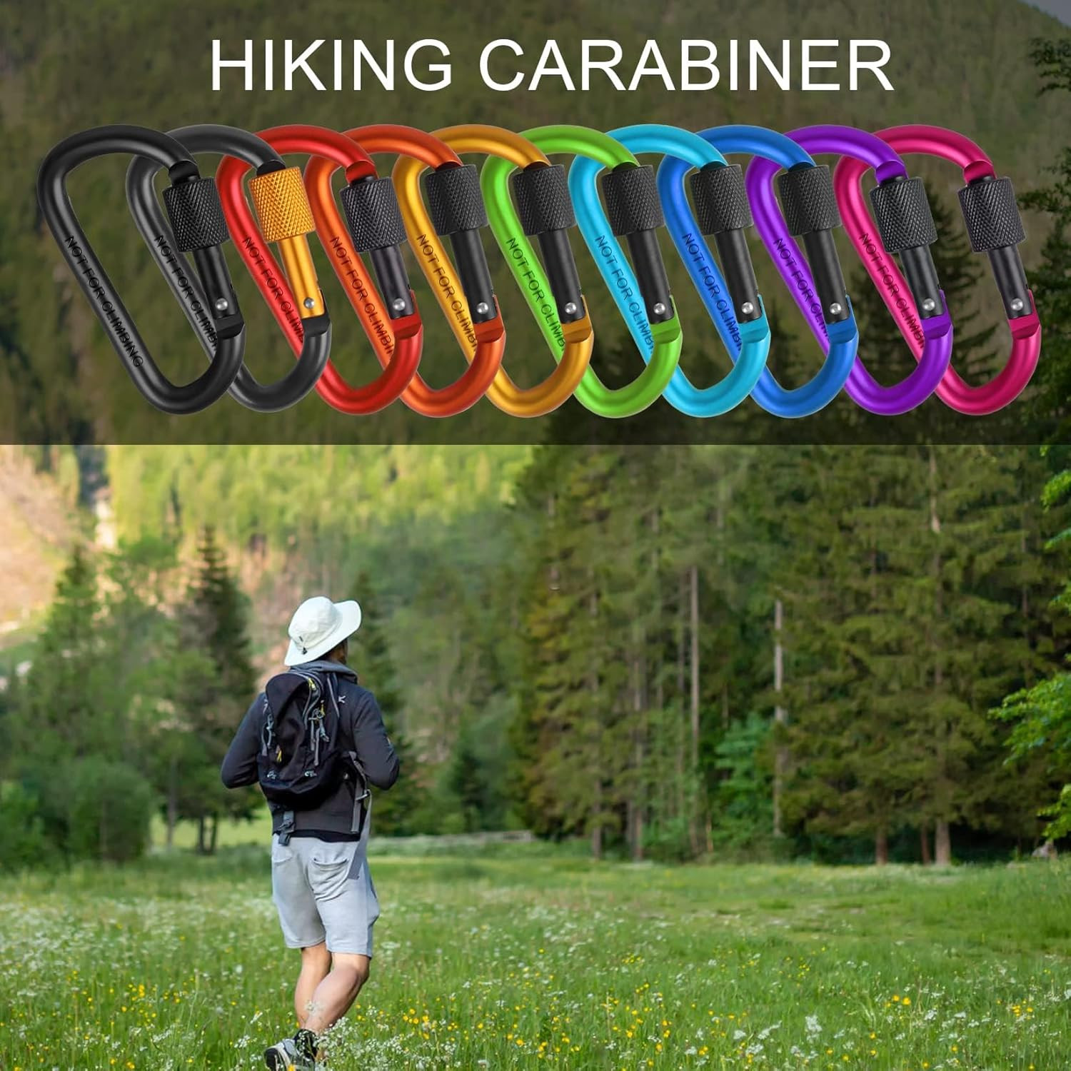 10 Pack Carabiner, 3 inch Aluminum D-Ring Locking Carabiner Clip, Snap Hook S...